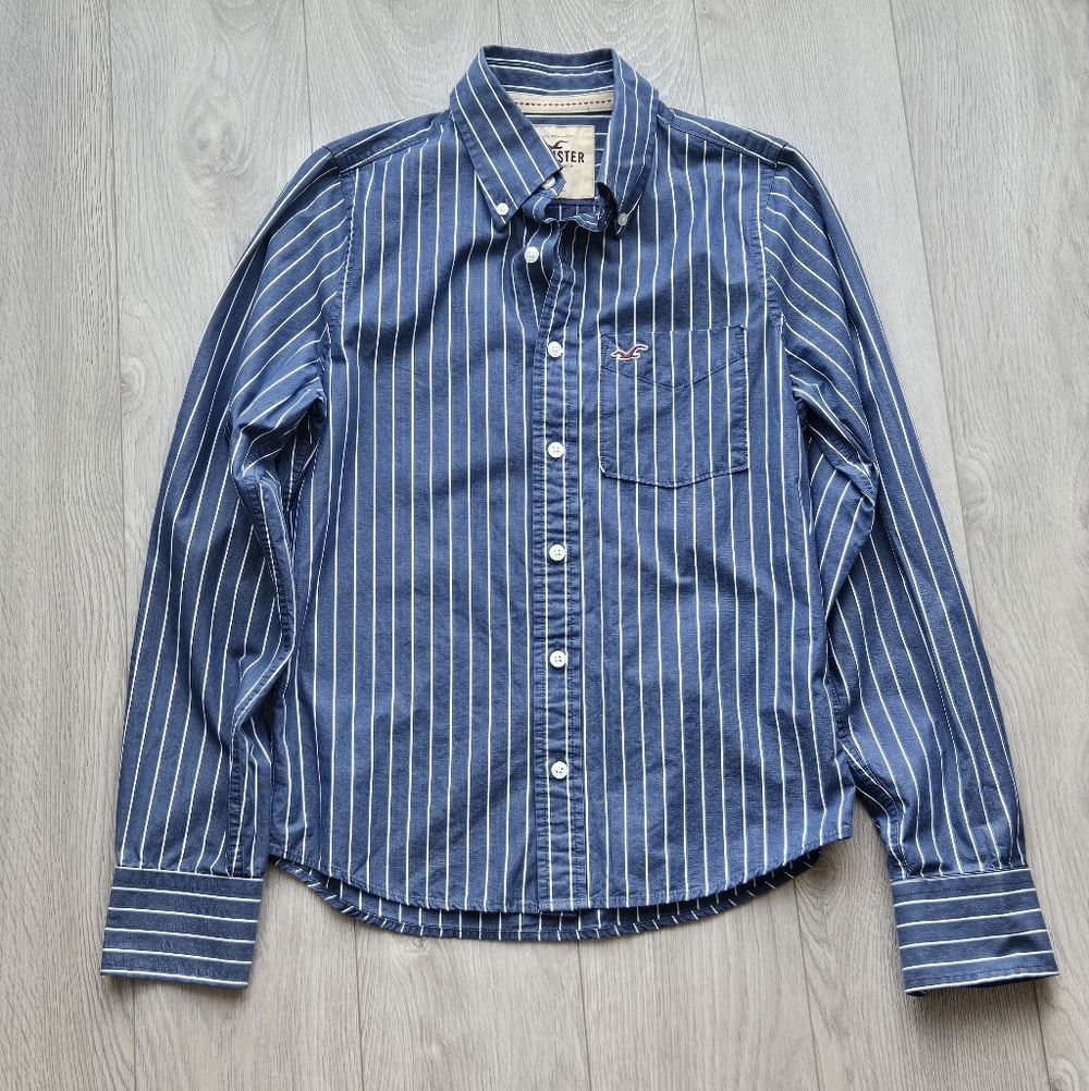 Hollister Navy Blue Vertical Stripe Button-Down Shirt